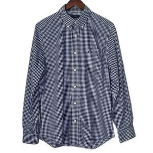 Nautica Men's Long Sleeve Blue White Check Cotton Casual Button Down Shirt